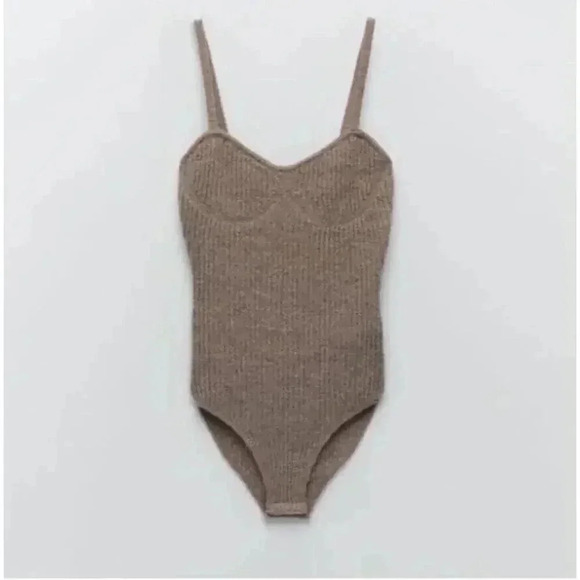 ZARA Women’s M Brown Limited Edition Wool Blend Bodysuit‎ NWT Bloggers Favorite - Picture 3 of 9